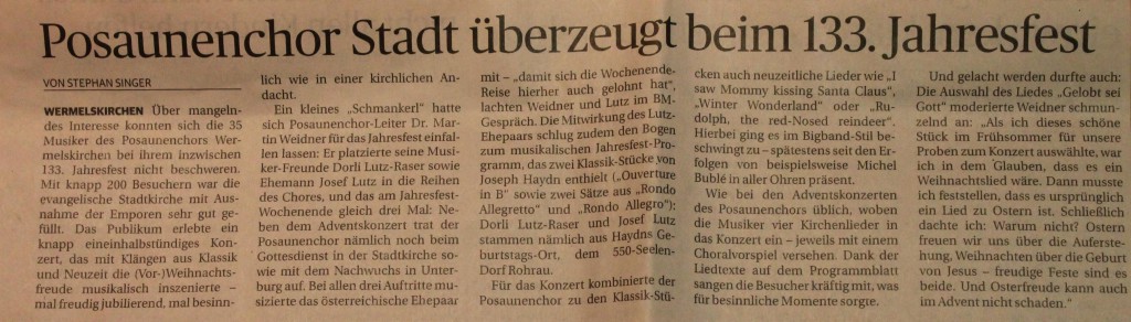 Bericht in der Bergischen Morgenpost am 08.12.2015