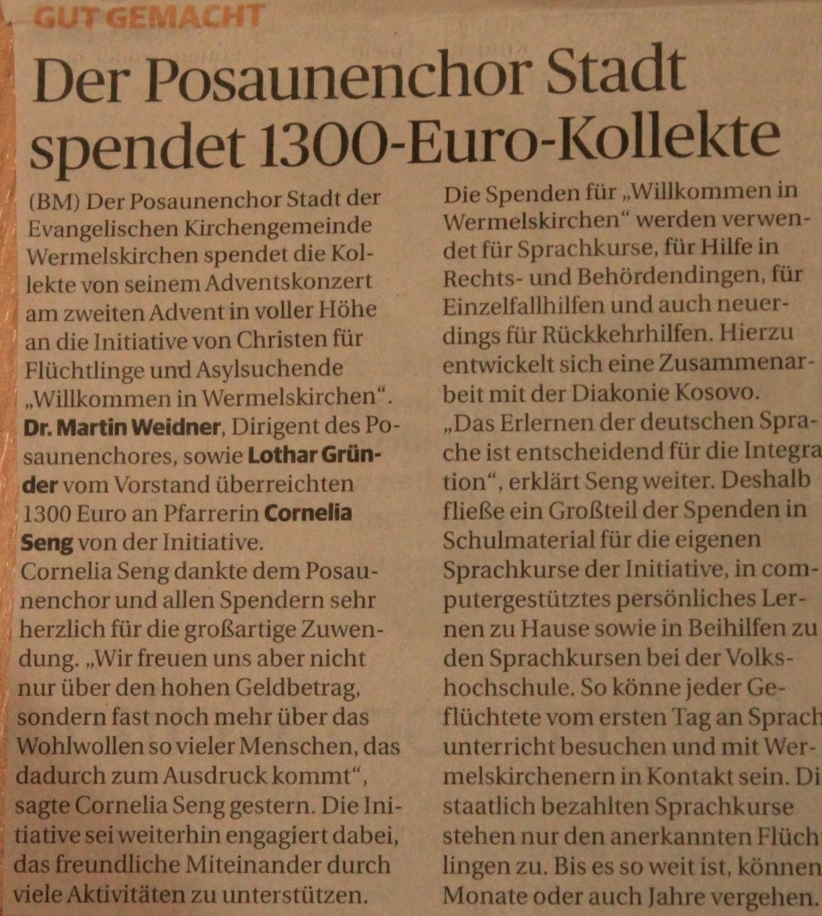 Artikel aus der Bergischen Morgenpost vom 08.12.2015